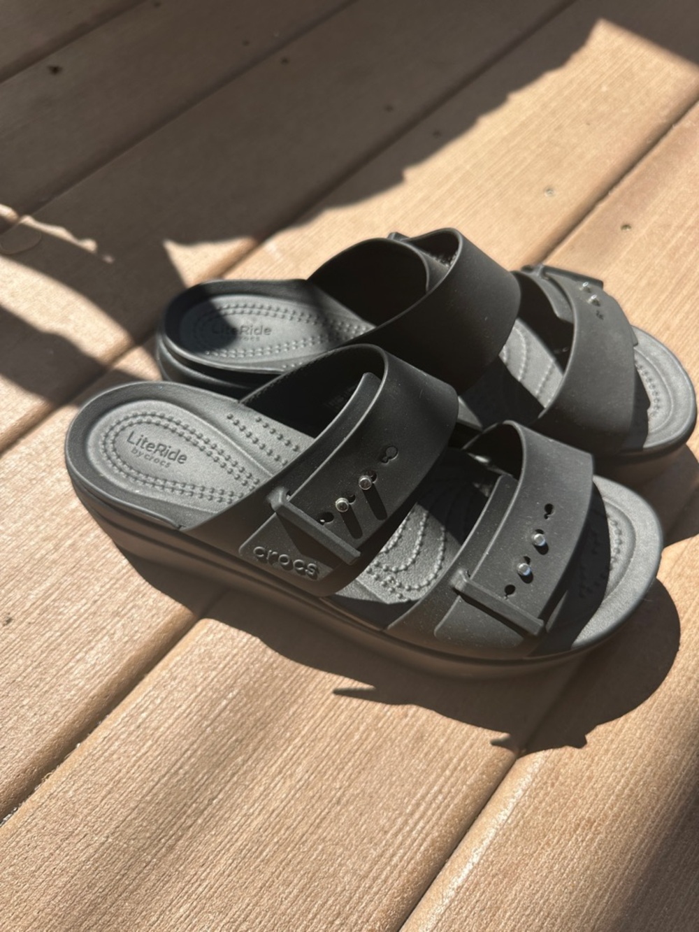 CROCS Dylan Platform Black LiteRide Double-Strap Slides Sz 7 W